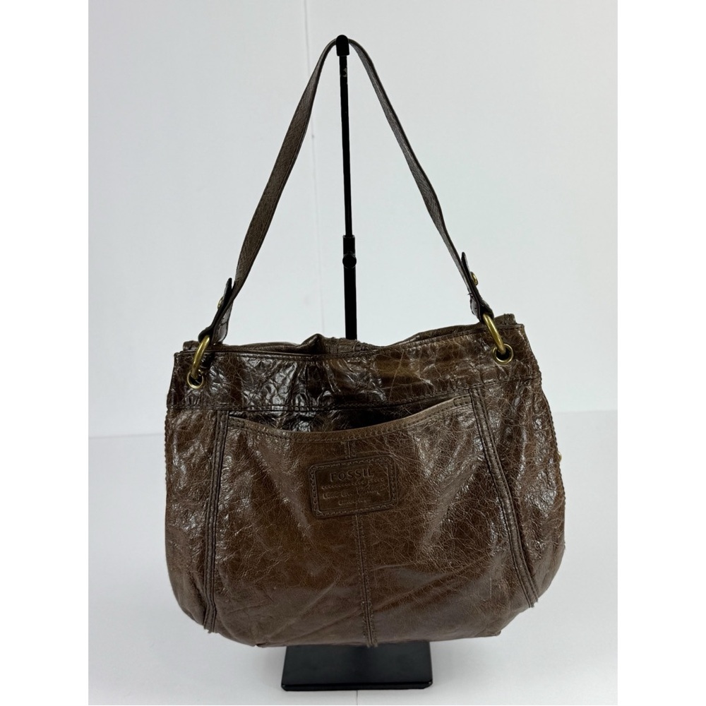 FOSSIL Leather Hobo Shoulder Bag Brown Leather Flap Turnlock - Picture 6 of 10